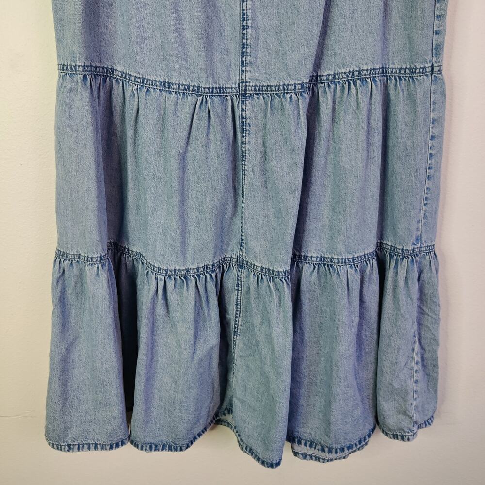 Maurices Button Fly Tiered Denim High Rise Western Prairie Midi Maxi Skirt 14 - Picture 5 of 11